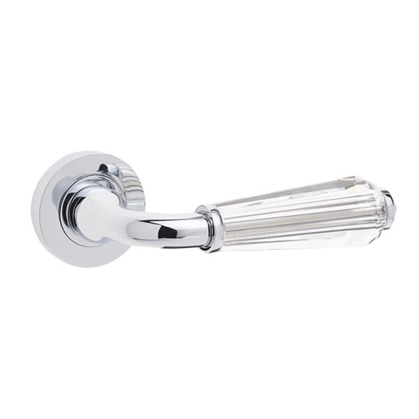 Fluted Door Handle on Rose Glass/Polished Chrome