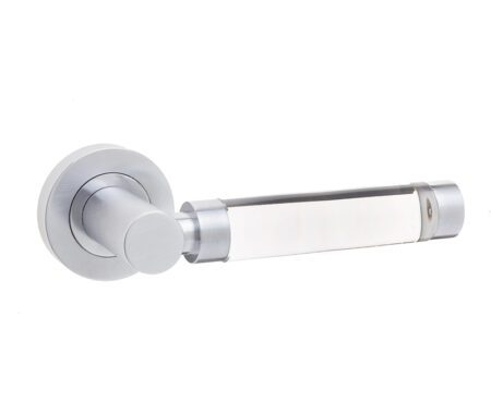 Milo Door Handle on Rose Plain Glass/Satin Chrome