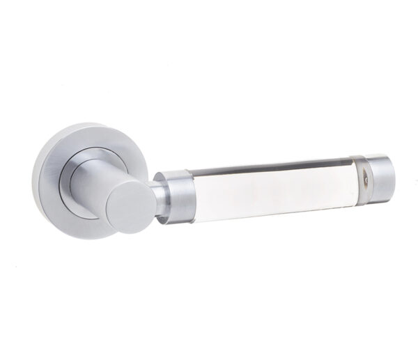 Frelan Milo Door Handle on Rose Plain Glass/Satin Chrome