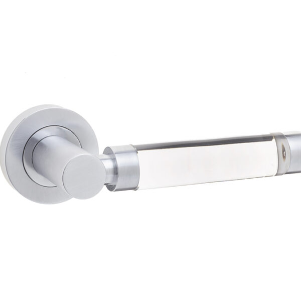Milo Door Handle on Rose Plain Glass/Satin Chrome