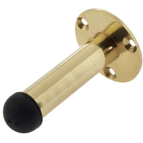 Jedo Cylinder Wall Mounted Door Stop on Rose 75mm Polished Brass