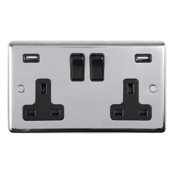 Eurolite Stainless steel 2 Gang Usb Socket - Polished Stainless Steel Eurolite Stainless steel 2 Gang Usb Socket - Polished Stainless Steel (PSS2USBB)