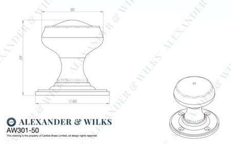 Alexander & Wilks Harris Door Knob - Unlacquered Brass - Image 2