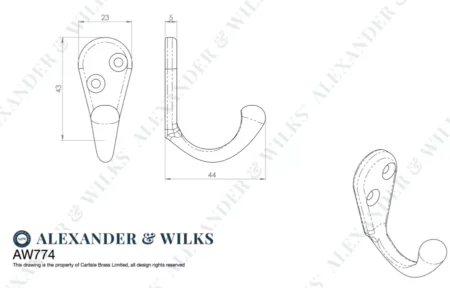 Alexander & Wilks Victorian Single Robe Hook - Polished Chrome - Image 2