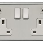 Eurolite Stainless steel 2 Gang Usb Socket - Satin Stainless Steel (SSS2USBW)
