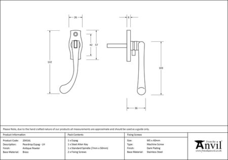 Antique Pewter Peardrop Espag - LH | 20416L - Image 2