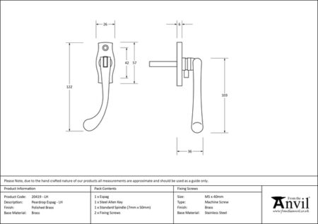 Polished Brass Peardrop Espag - LH | 20419L - Image 2