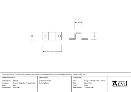 Black Receiver Bridge for 4" Straight Bolt | 33013R - Image 2