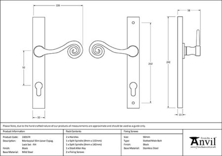 Black Monkeytail Slimline Lever Espag. Lock Set - RH | 33037R - Image 2
