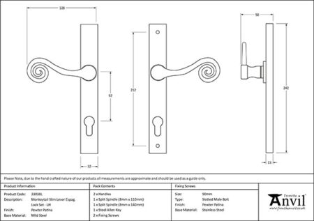 Pewter Monkeytail Slimline Lever Espag. Lock Set - LH | 33038L - Image 2