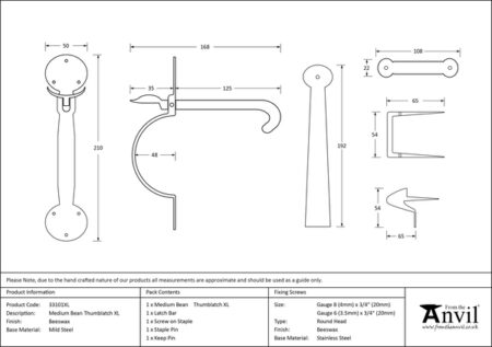 Beeswax Medium Bean Thumblatch - XL | 33101XL - Image 2