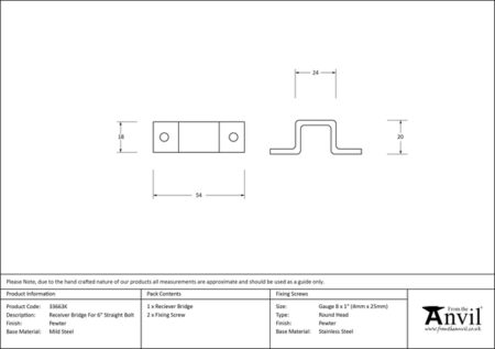 Pewter Receiver Bridge For 6" Straight Bolt | 33663K - Image 2