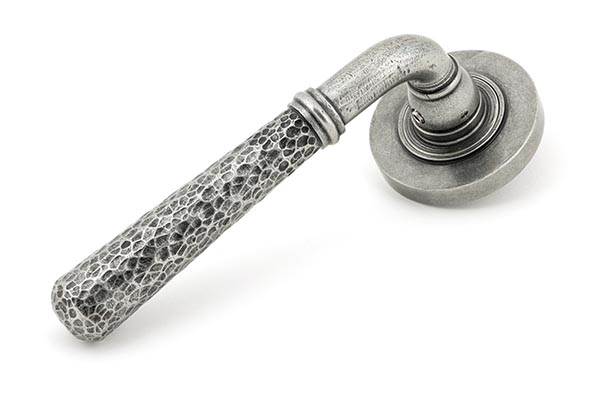 From the Anvil Pewter Hammered Newbury Lever on Rose Set (Plain) - Pewter Patina