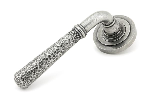From the Anvil Pewter Hammered Newbury Lever on Rose Set (Art Deco) - Pewter Patina