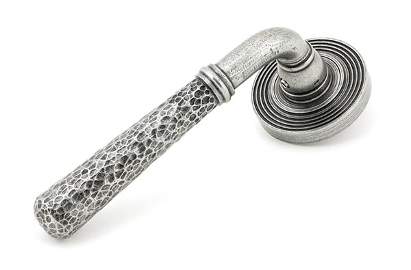 From the Anvil Pewter Hammered Newbury Lever on Rose Set (Beehive) - Pewter Patina