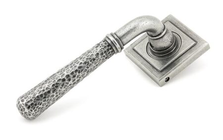 From the Anvil Pewter Hammered Newbury Lever on Rose Set (Square) - Pewter Patina