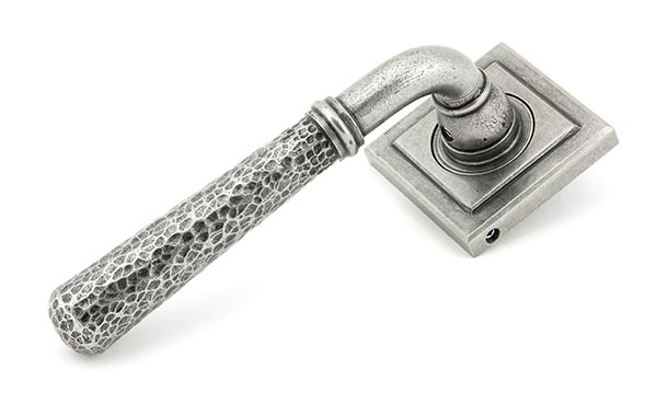 From the Anvil Pewter Hammered Newbury Lever on Rose Set (Square) - Pewter Patina