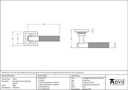 From the Anvil Black Brompton Lever on Rose Set (Square) - Image 2