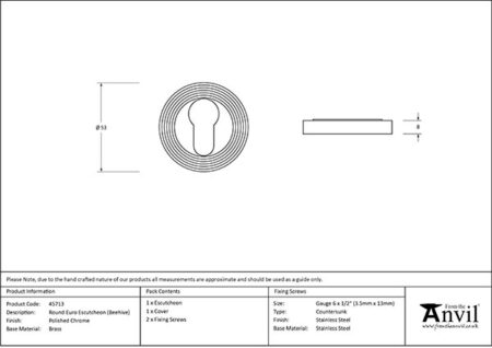 From the Anvil Polished Chrome Round Euro Escutcheon (Beehive) - Image 2