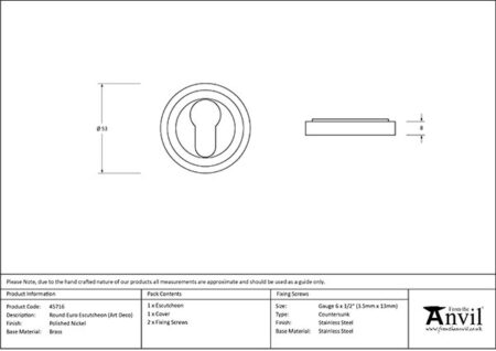 From the Anvil Polished Nickel Round Euro Escutcheon (Art Deco) - Image 2