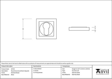 From the Anvil Polished Nickel Round Euro Escutcheon (Square) - Image 2