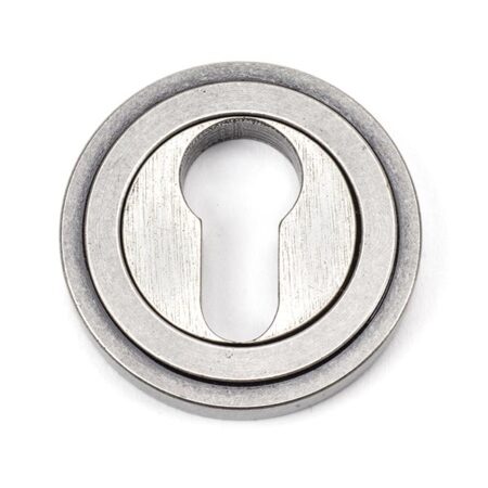 From the Anvil Pewter Round Euro Escutcheon (Art Deco) - Pewter Patina