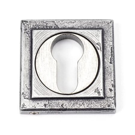 From the Anvil Pewter Round Euro Escutcheon (Square) - Pewter Patina