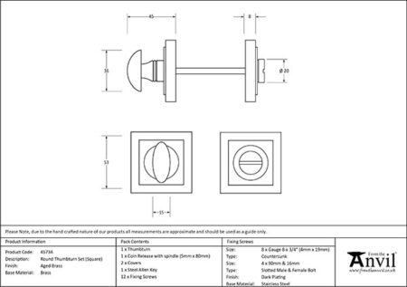 From the Anvil Aged Brass Round Thumbturn Set (Square) - Image 2