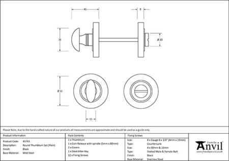 From the Anvil Black Round Thumbturn Set (Plain) - Image 2