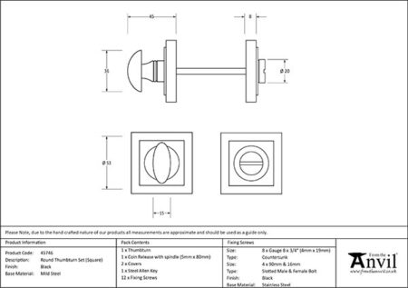 From the Anvil Black Round Thumbturn Set (Square) - Image 2