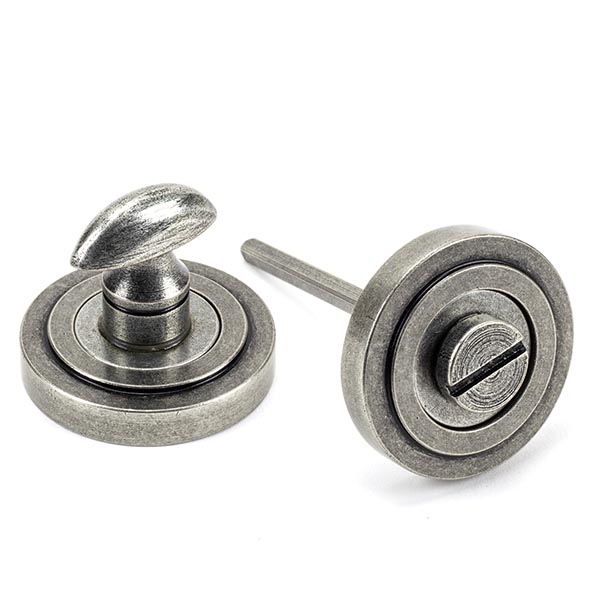 From the Anvil Pewter Round Thumbturn Set (Art Deco) - Pewter Patina