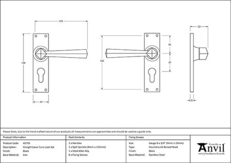 From the Anvil Black Straight Lever Euro Lock Set - Image 2