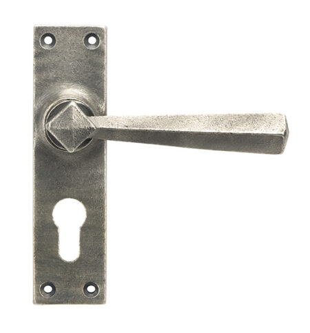 From the Anvil Antique Pewter Straight Lever Euro Lock Set - Pewter Patina