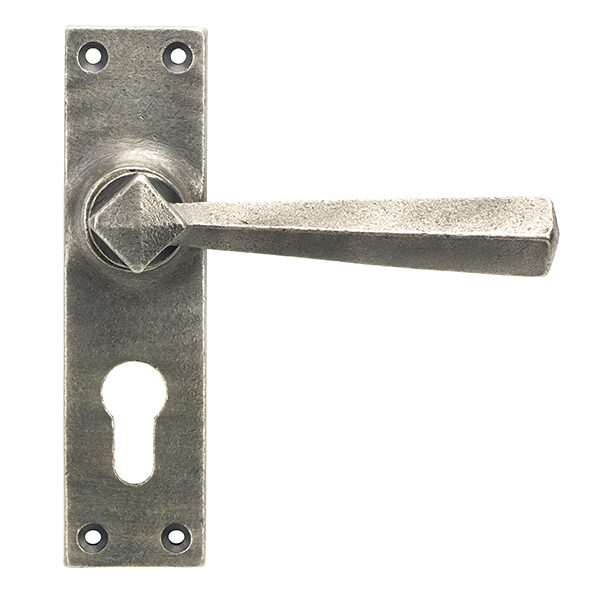 From the Anvil Antique Pewter Straight Lever Euro Lock Set - Pewter Patina