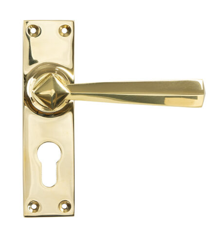 From the Anvil Polished Brass Straight Lever Euro Lock Set