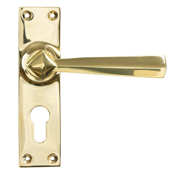 From the Anvil Polished Brass Straight Lever Euro Lock Set