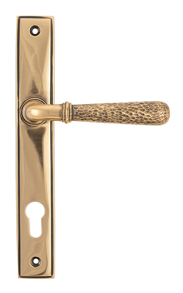 From the Anvil Polished Bronze Hammered Newbury Slimline Espag. Lock Set