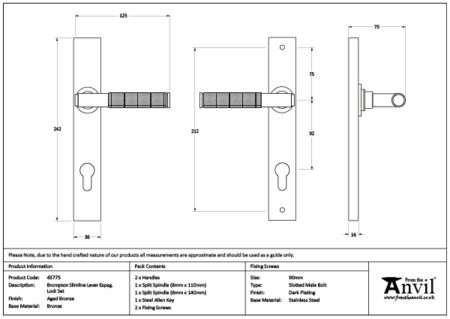 From the Anvil Aged Bronze Brompton Slimline Lever Espag. Lock Set - Image 2
