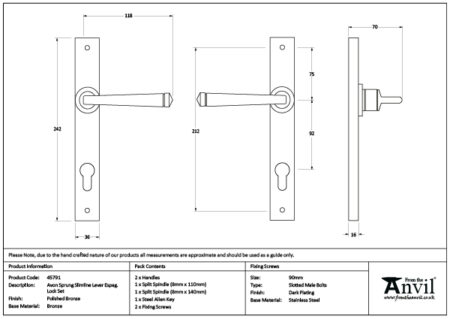 From the Anvil Polished Bronze Avon Slimline Lever Espag. Lock Set - Image 2