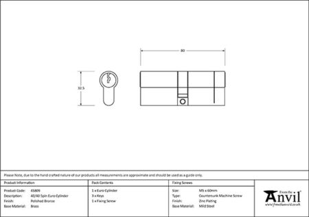 From the Anvil Polished Bronze 40/40 5pin Euro Cylinder - Image 2