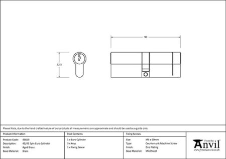 From the Anvil Aged Brass 45/45 5pin Euro Cylinder - Image 2