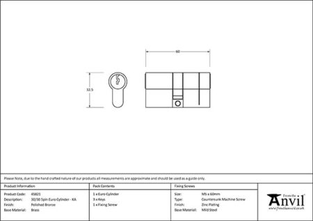 From the Anvil Polished Bronze 30/30 5pin Euro Cylinder KA - Image 2