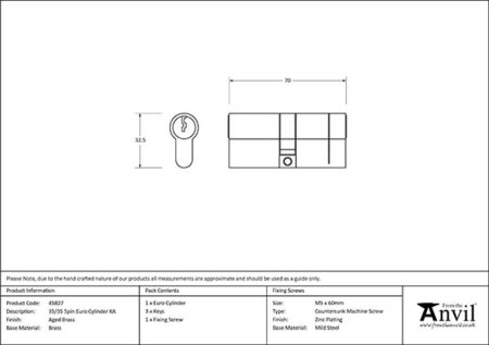 From the Anvil Aged Brass 35/35 5pin Euro Cylinder KA - Image 2