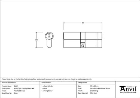 From the Anvil Polished Bronze 40/40 5pin Euro Cylinder KA - Image 2
