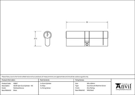 From the Anvil Polished Bronze 45/45 5pin Euro Cylinder KA - Image 2
