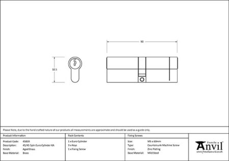 From the Anvil Aged Brass 45/45 5pin Euro Cylinder KA - Image 2