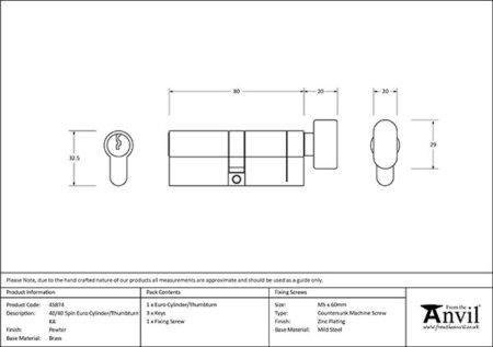 Pewter 40/40 5pin Euro Cylinder/Thumbturn KA | 45874 - Image 2