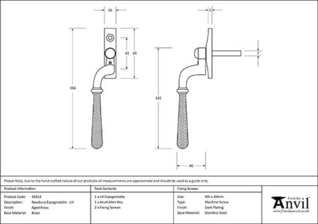 Aged Brass Hammered Newbury Espag - LH | 45914 - Image 2