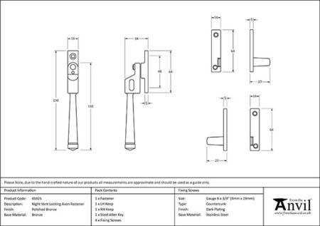 Polished Bronze Night-Vent Locking Avon Fastener | 45925 - Image 2