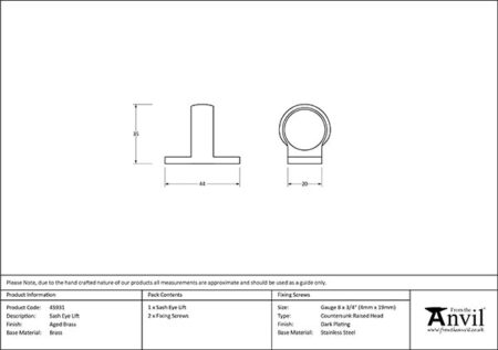 Aged Brass Sash Eye Lift | 45931 - Image 2